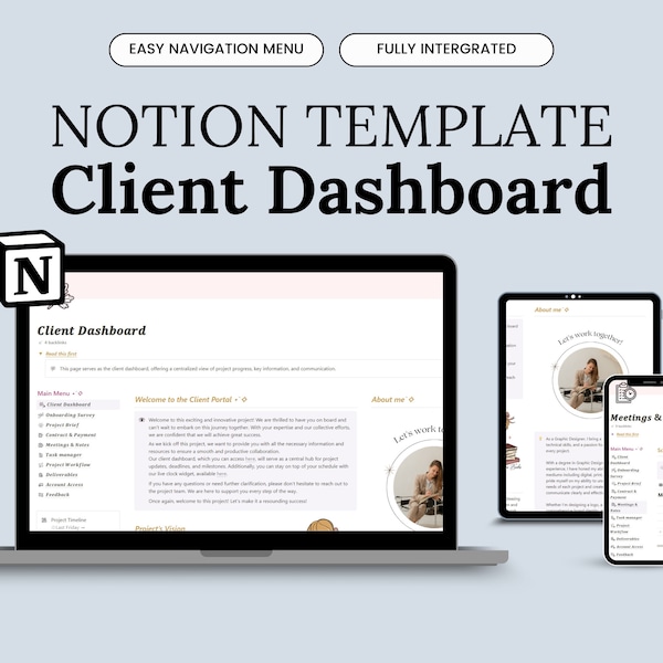 Notion Template Client Portal, Client Dashboard Project Tracker, Client Hub Template, Notion Digital Business Template for Coaches