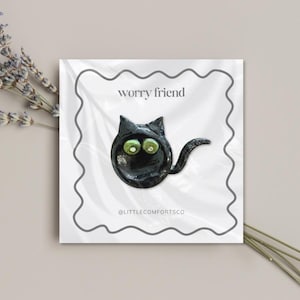 Black Cat, Handheld thumb stone, stress relief, anxiety relief stone, stress relief stone, gift for anxiety, pocket hug, palm stone