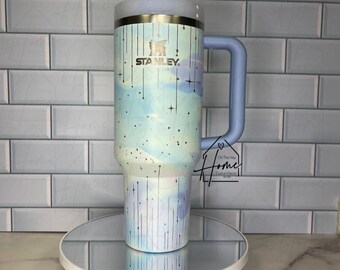 Falling Stars, Limited Edition STANLEY BLACK CHROMA, Laser Engraved Tumbler with Handle Lid & Straw; Cool Serene