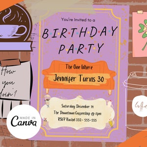 Friends Birthday Party Invite, 90s Inspired Friends Birthday, Canva Invitation