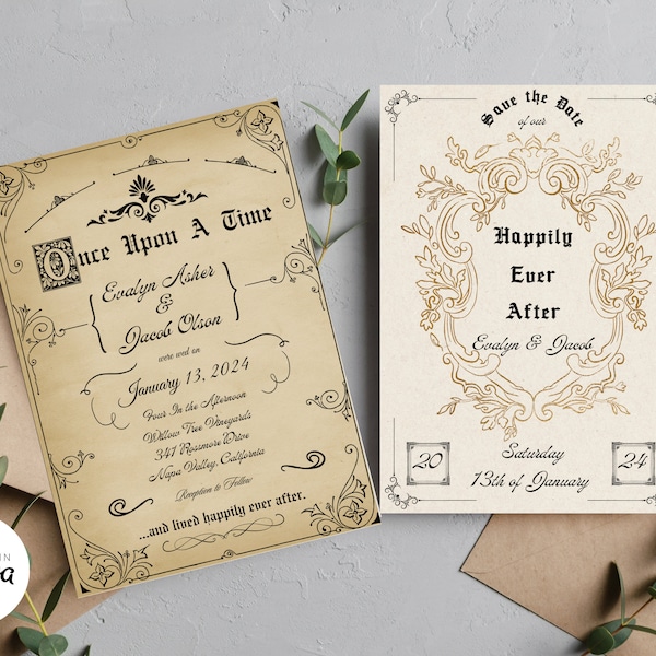 Happily Ever After Bundle, Save the Date, Once Upon A Time Wedding Invitations, Wedding