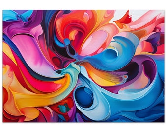 Abstract Wall Art Canvas, Colorful Modern Art, vibrant colors colliding, dynamic shapes and patterns