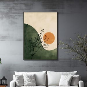 Japandi Wall Art: Botanical Silhouette, Calming Beige & Green