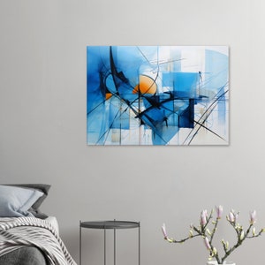 Abstract Blue Orange Canvas wall art, Modern Canvas art, painting, living room, luxury