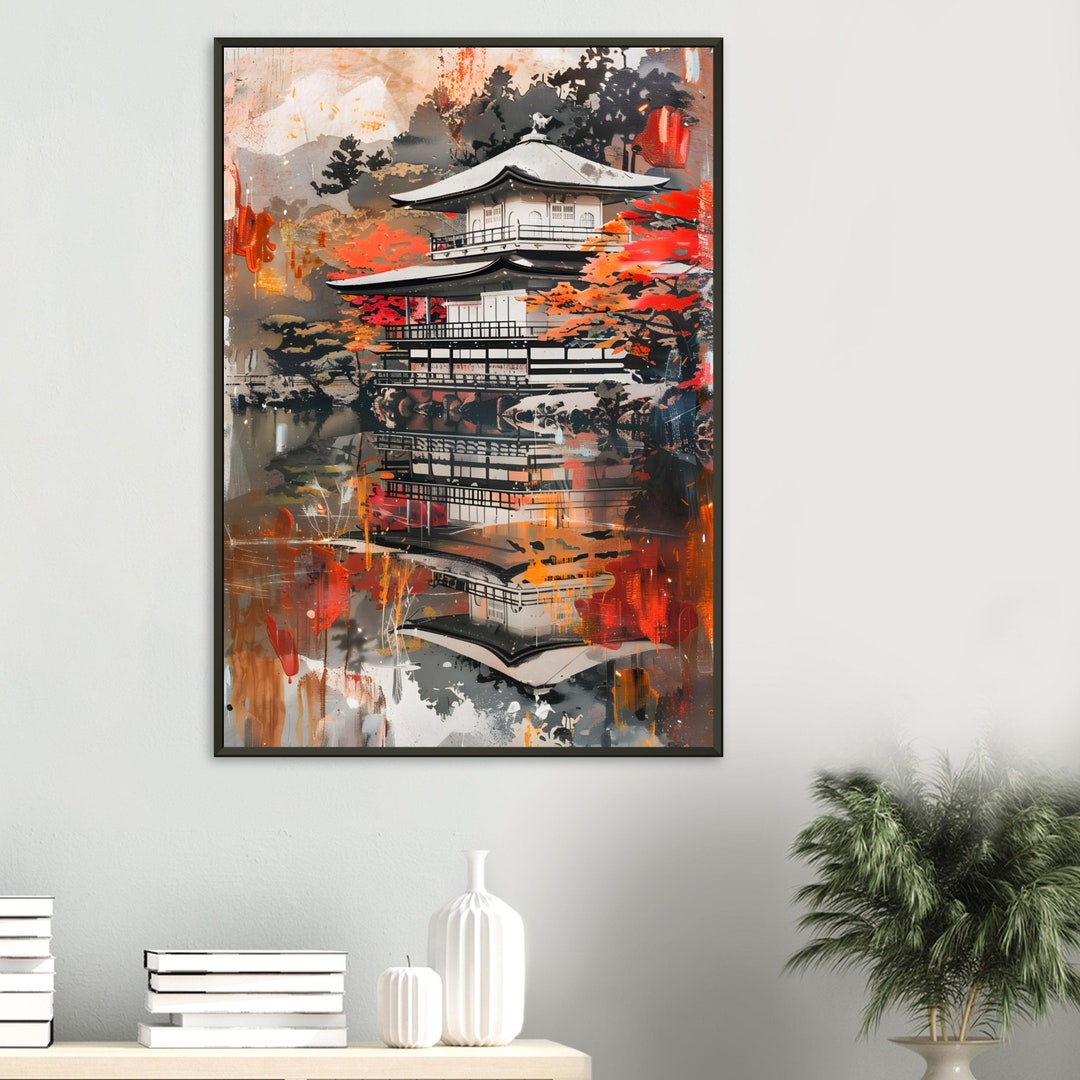 Japandi Inspired Abstract Japanese Temple Wall Art, Modern Zen ...