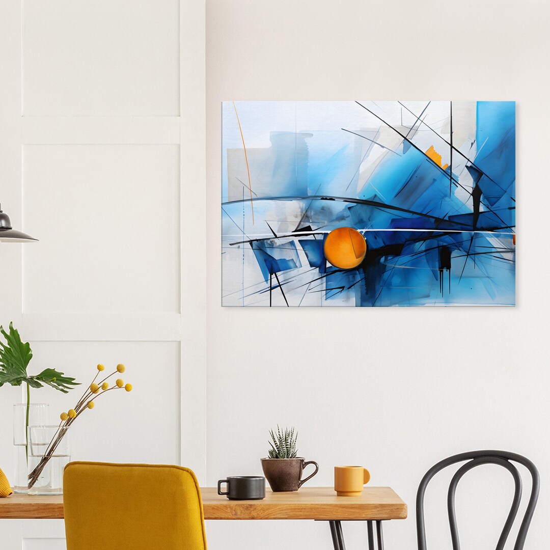 Abstract Blue Orange Canvas Wall Art, Modern Canvas Art, Painting