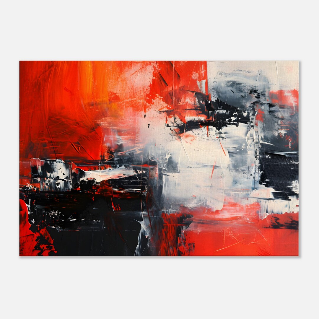 Red and Black Contemporary Abstract Canvas Art, Modern Wall Decor for ...