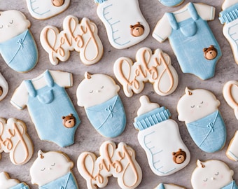 Cookies baby shower / Cookies baby shower / Thème ours en peluche bleu bébé