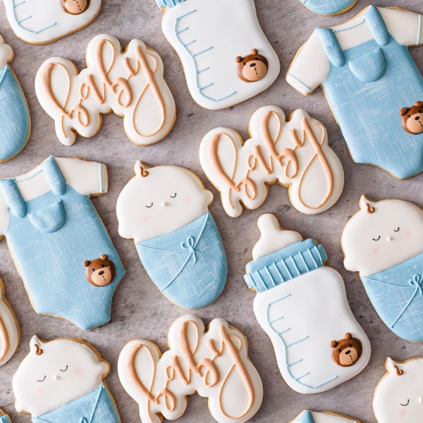 Baby Shower Cookies / Baby Boy Shower Cookies / Baby Blue Teddy Bear Theme