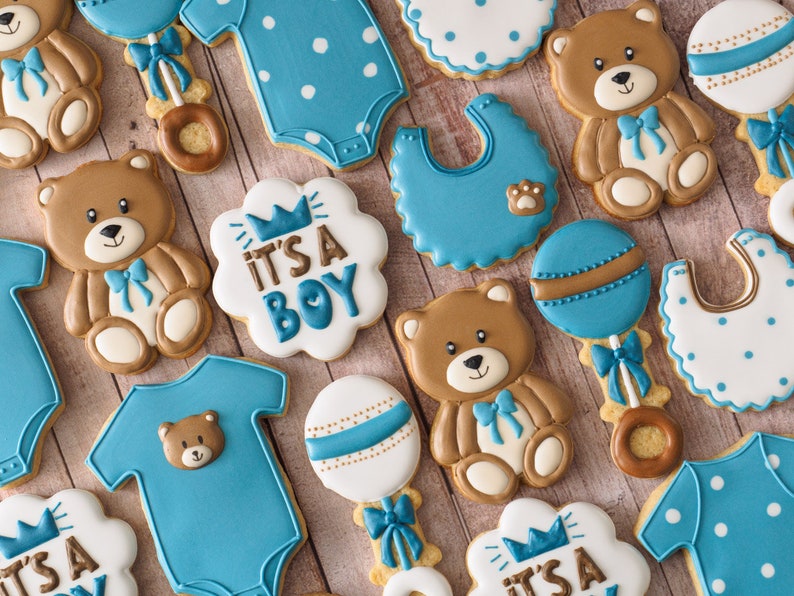 Baby Shower Cookies / Boy Baby Shower Gift / It's A Boy Teddy Bear