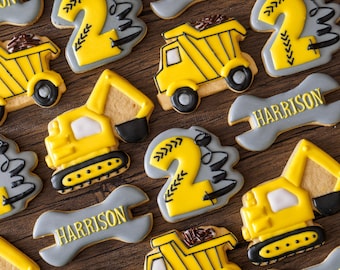 Construction Birthday Cookies | Customizable Construction Theme Cookies with Bulldozer & Excavator