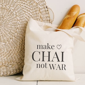 Make Chai Not War Tote Bag, Desi Shopping Bag, Funny Indian Shopping Bag, South Asian, Reusable Bag, Bengali, Samosa General