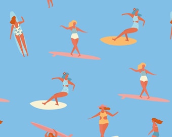 Surfing girls Retro Wallpaper - Peel & Stick Wallpaper - Removable Self Adhesive and Traditional wallpaper #3531