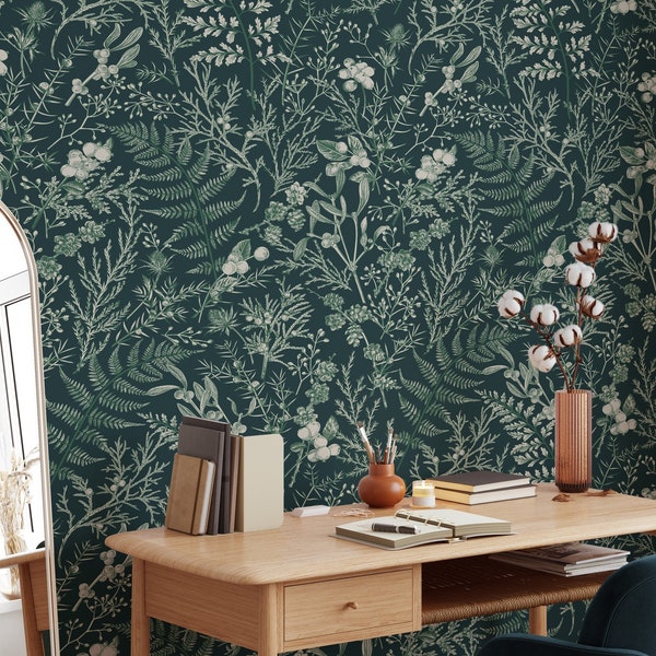 Removable and Renter Friendly, Fern Botanical Wallpaper, Peel and Stick and Traditional Wallpaper, Leaves Wall Art, Self Adhesive 3454