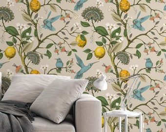 Hummingbirds and lemons - Peel & Stick Wallpaper - Removable Self Adhesive and Traditional wallpaper #3284