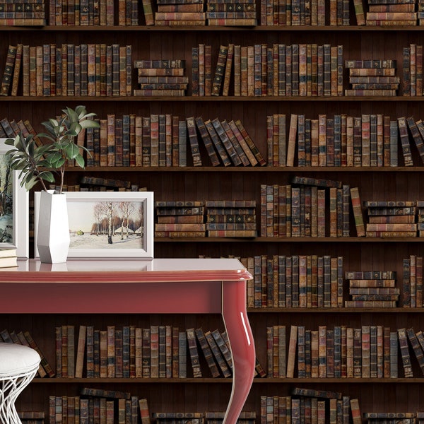 EXCLUSIVE - The Bookshelves wallpaper - Peel & Stick Wallpaper - Removable Self Adhesive and Traditional wallpaper #3263