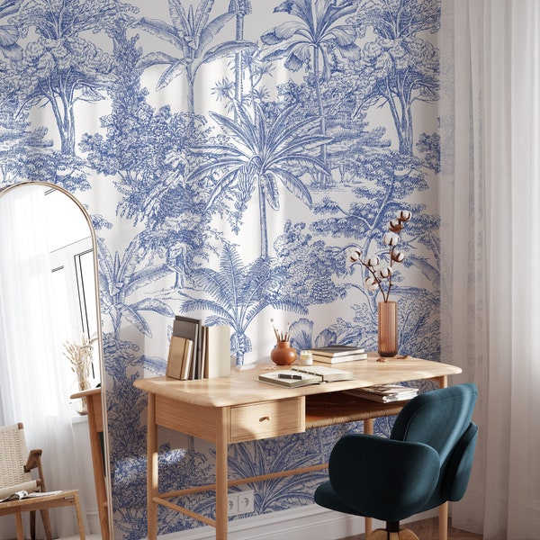 Peel and Stick Wallpaper Blue Floral Etsy