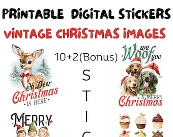 Christmas Stickers, Holiday Stickers, Vintage Santa Claus Image,  Gift Tags, Festive Labels, Holiday Illustration