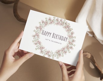 Digital Printable Floral Birthday Card, Stunning Blossom Artwork, For Sending Birthday Wishes, Perfect Eco-Friendly Gift