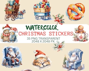 Digital Christmas Stickers Clipart - Vibrant Holiday Decals for Scrapbooking, Card Making - Unique Christmas Gift for Crafters DIY