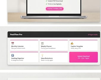 Instagram Content Planner | Monthly, Weekly, Ideas (PDF Download)