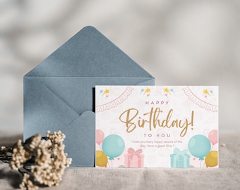 Printable Birthday Card with Elegant Floral Design - Perfect for Birthday Parties, Great Gift for Garden Lovers