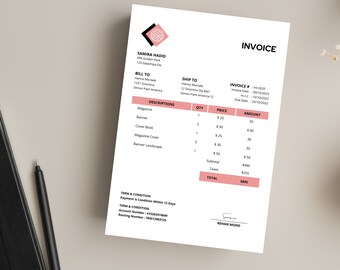 Invoice Template Editable, Small Business Custom Order Form Printable, Invoice Form, Modern Invoice, Instant Download, Canva edit DTP-001