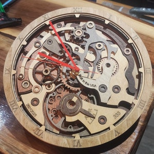 Wooden Wall Clock 13-layer 5 Different Stains Unique Laser Cut Wood, Gear Wood Clock, Custom Laser Cut Clock