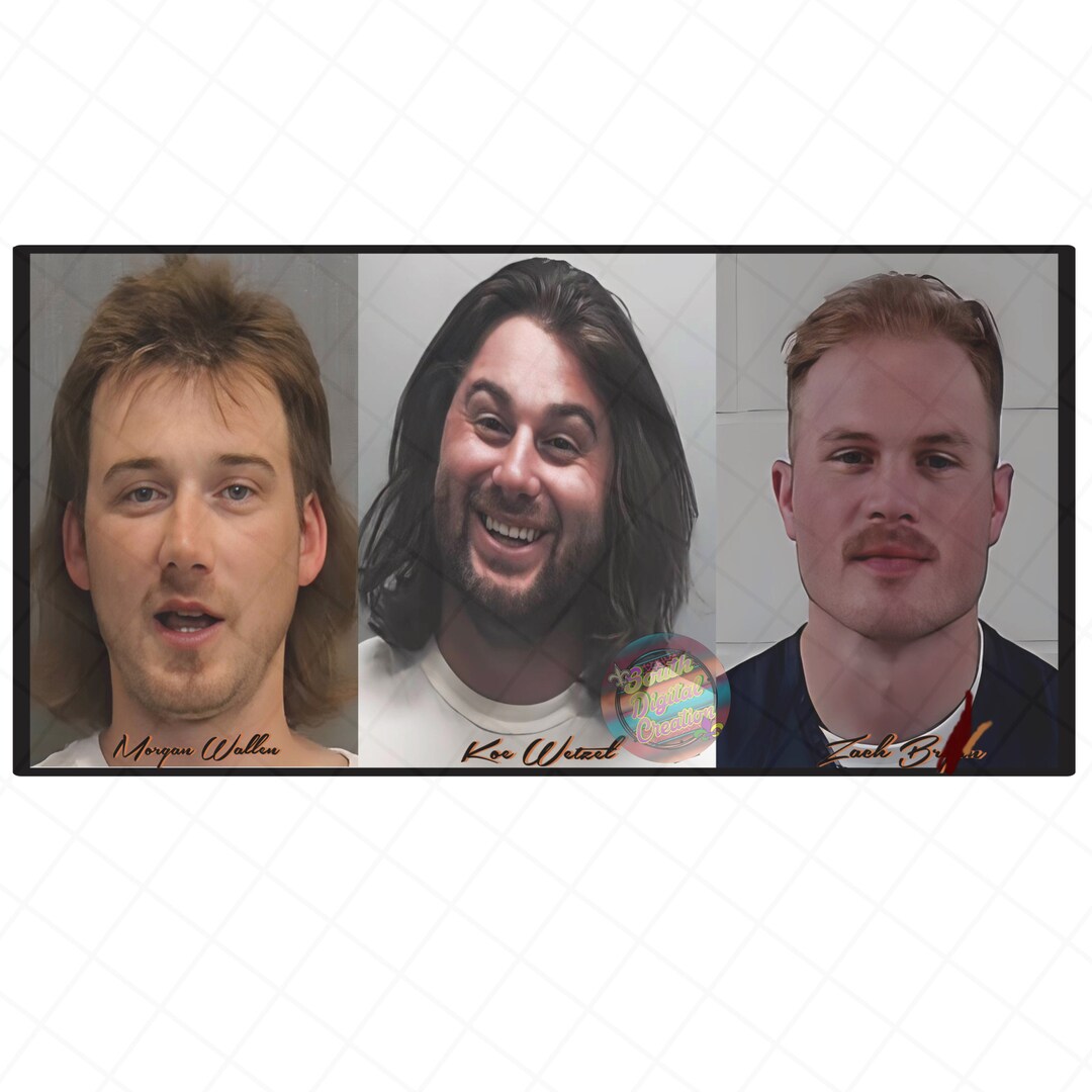 Morgan Wallen, Koe Wetzel & Zach Bryan MUGSHOT SUBLIMATION PNG, Country
