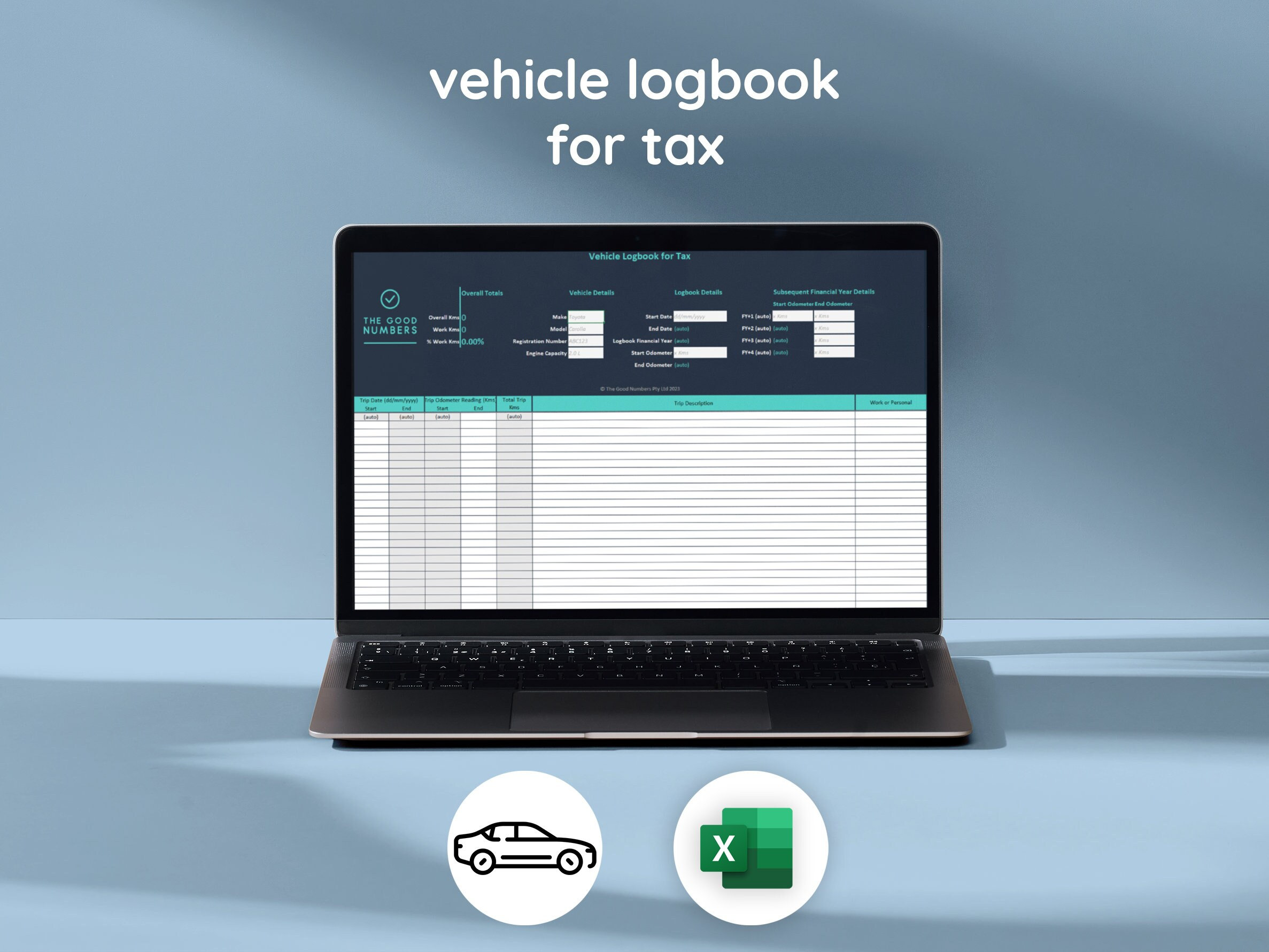Excel ATO Compliant Car Spreadsheet Logbook Template for Motor Vehicle
