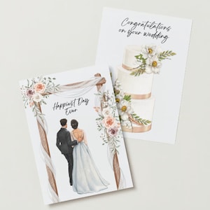 Carte de mariage imprimable | Carte de voeux numérique de félicitations | Ecriture du jour du mariage PDF Cadeau rustique 5 x 7 pour les mariés Lot de 5 cartes