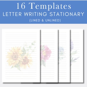 Papel de carta digital imprimible con diseño floral / Papel rayado A4 / Plantilla para escribir cartas en formato digital en blanco sin líneas Papel imprimible Papel para notas digital Descargar
