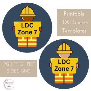 Download personalizado de clipart LDC | Trabalhador voluntário da construção de alta visibilidade da zona 1-10 para impressão | Modelos de folhas de adesivos redondos em PDF com letras A4 dos EUA