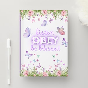 Diario de reuniones infantiles / Cuaderno de jardín de flores y mariposas / Bloc de notas de tapa dura para asambleas infantiles / Papel de notas de 150 páginas para niñas