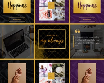 Brand Kit: 60 Black Purple Gold Instagram Social Media Templates Gold Luxe Instagram Template, Gold Instagram Stories Templates Instagram