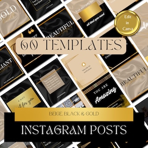 Brand Kit: 60 Black Beige Gold Instagram Social Media Templates Gold Luxe Instagram Template, Gold Instagram Influencer Templates Instagram