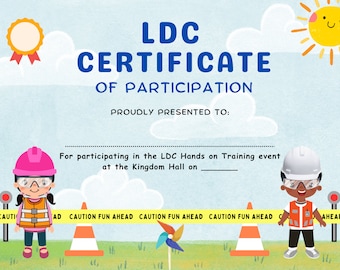 LDC Kids Certificate | LDC Digital Download Printable | LDC Maintenance Training Certificate of Participation 11x8.5 inch Print at Home