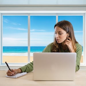 Zoom Beach Background Remote Home Office Backdrop for Teams Summer Virtual Ocean Office Vacation  Window Backdrop for Work From Home