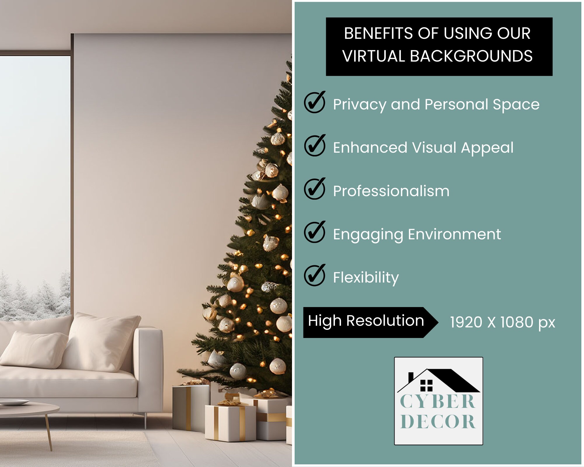 Christmas Tree Zoom Background, Zoom Christmas Background, Winter Zoom