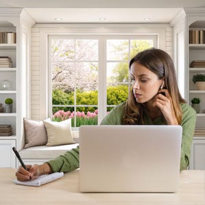 Zoom Background Virtual Home Office Backdrop for Teams Spring Virtual Office Background Window Bookcase Backdrop for Home Office