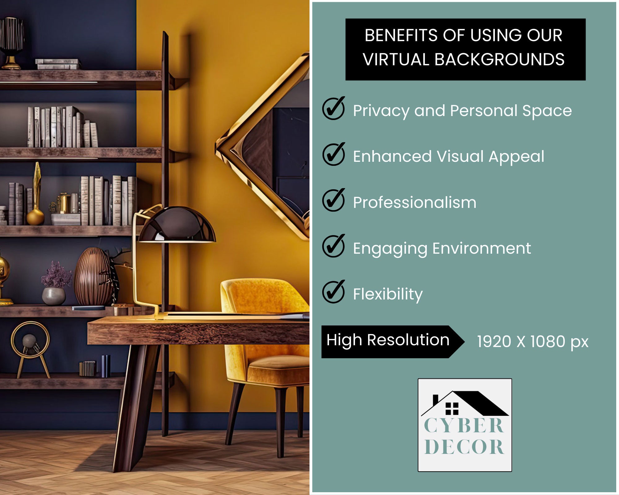 Zoom Bookcase Home Office Background, Virtual Background, Bookcase