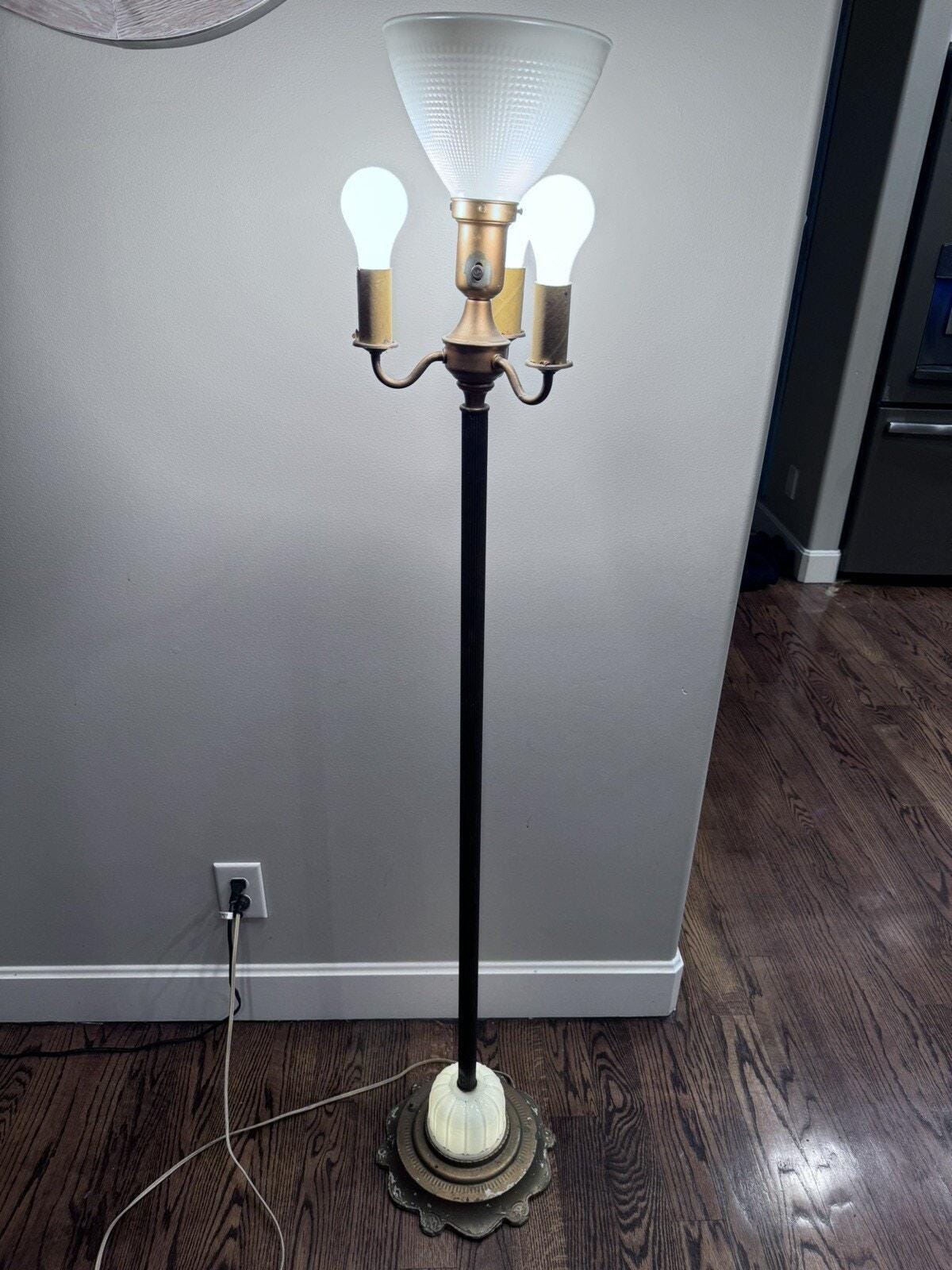 Antique Vintage Art Deco Tochiere & 3 Bulb Floor Lamp W Night