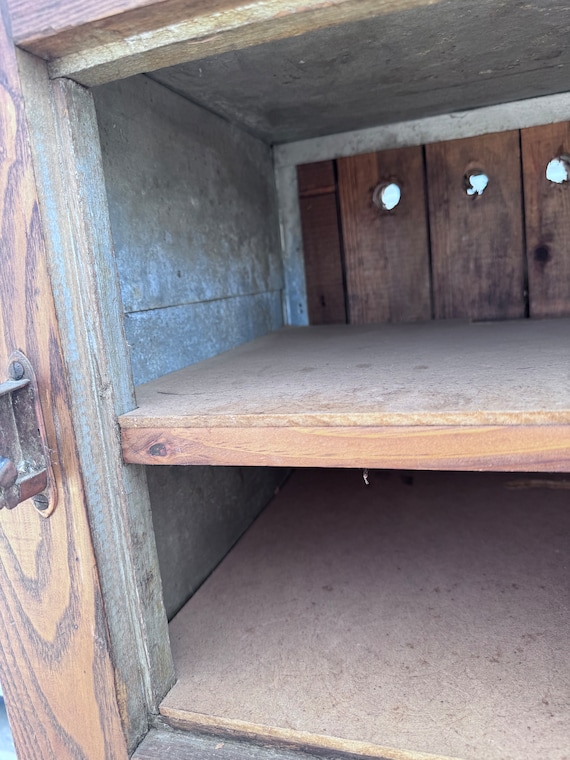 Rare Antique C.1900 Oak & Brass 2 Door Ice Box Refrigerator