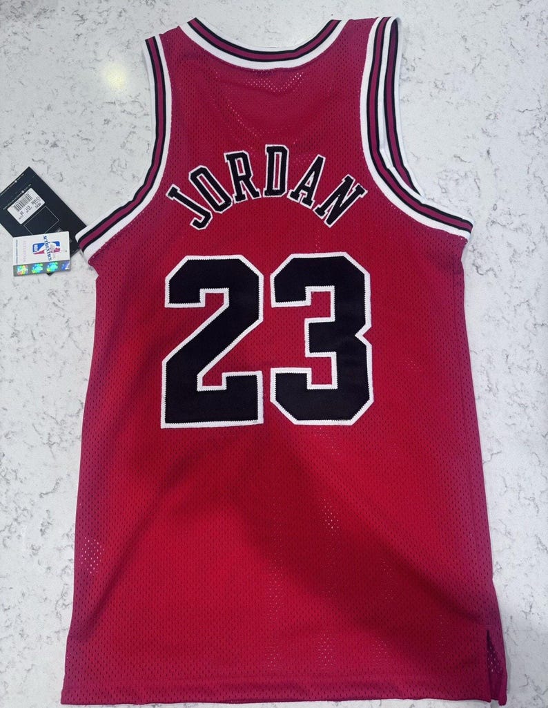NWT Michael Jordan Nike Authentics White Tag Chicago Bulls Red Away Jersey 36 S image 8