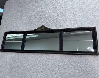 VTG Gesso Buffet Mantle Tri 3 Panel Window Pane Etched Wall Mirror 48X15 BH