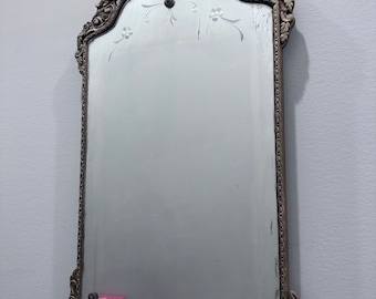 Antique Italianate Mirror Art Nuveau Arched Etched Glass Gilt Wall Mirror BH