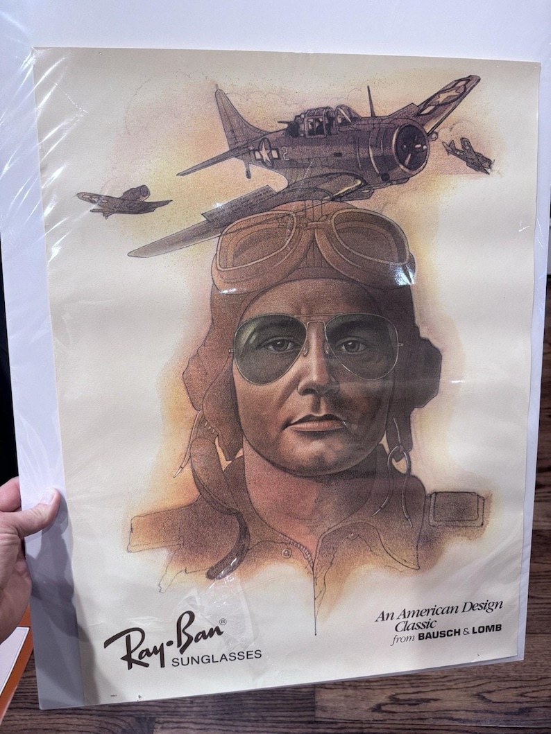 VTG 1940s/50s WW2 Ray-Ban Sunglasses Aviator Poster Advertisement NICE! S9683 zdjęcie 1