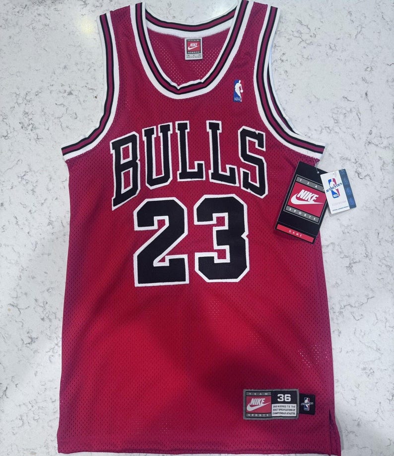 NWT Michael Jordan Nike Authentics White Tag Chicago Bulls Red Away Jersey 36 S image 1