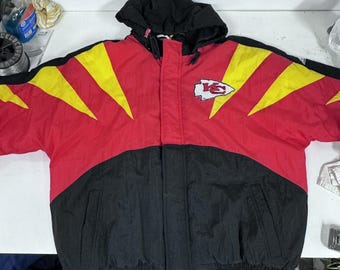 vtg Shark Tooth 90s Kansas City Chiefs NFL Pro Line Apex One Hooded Coat SZ XL