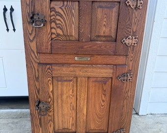 Rare Antique c.1900 Oak & Brass 2 Door Ice Box Refrigerator Charleson’s Leader